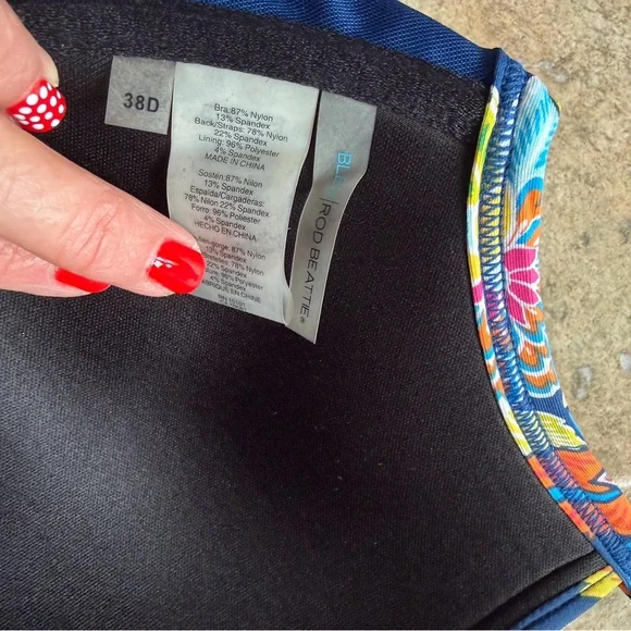 Bleu Rod Beattie Blue and Multicolor Floral Underwire Bikini Set 38D - Picture 3 of 5